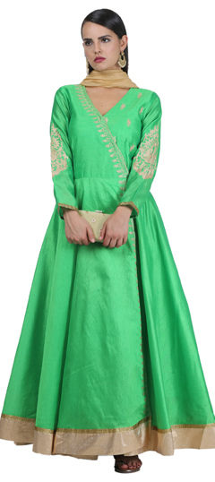Green color Salwar Kameez in Silk fabric with Embroidered work