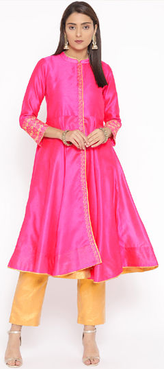 Pink and Majenta color Salwar Kameez in Silk fabric with Embroidered work