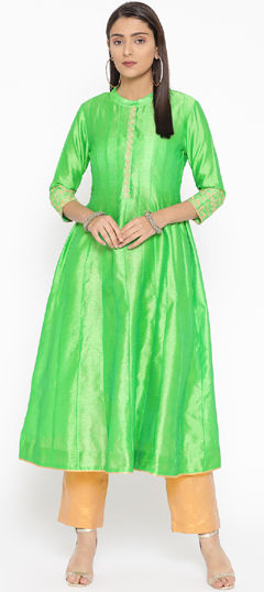 Green color Salwar Kameez in Silk fabric with Embroidered work
