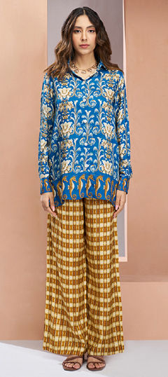 Blue color Co-ords Set in Muslin fabric with Printed work