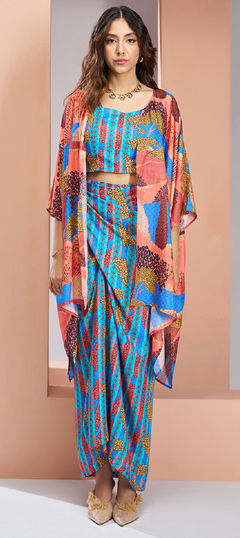 Blue color Co-ords Set in Muslin fabric with Printed work