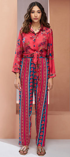 Pink and Majenta color Co-ords Set in Muslin fabric with Printed work