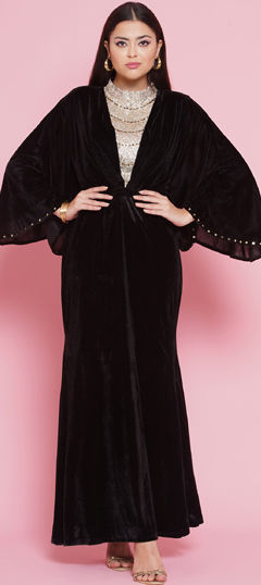 Black and Grey color Dress in Velvet fabric with Bugle Beads work