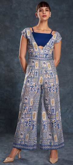 Blue color Co-ords Set in Linen fabric with Printed work