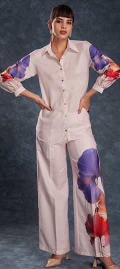 Pink and Majenta color Co-ords Set in Linen fabric with Printed work