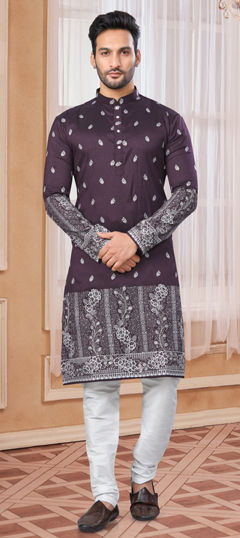 Purple and Violet color Kurta Pyjamas in Art Silk fabric with Embroidered, Thread, Zari work