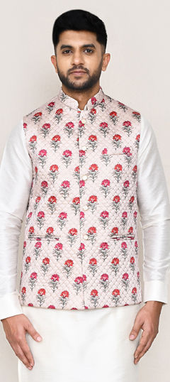 Multicolor color Nehru Jacket in Art Silk fabric with Printed work