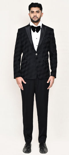 Black and Grey color Tuxedo in Jacquard fabric with Weaving work