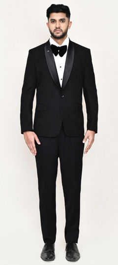 Black and Grey color Tuxedo in Satin Silk fabric with Weaving work