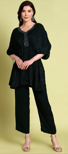 Green color Salwar Kameez in Organza Silk fabric with Sequence, Thread work