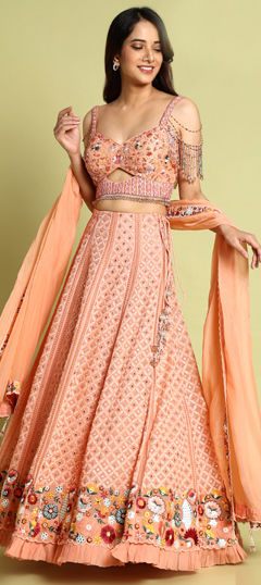Pink and Majenta color Ready to Wear Lehenga in Georgette fabric with Embroidered, Mirror, Sequence, Thread work