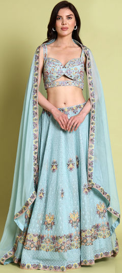 Blue color Ready to Wear Lehenga in Georgette fabric with Embroidered, Resham, Thread work
