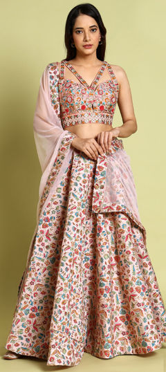 Pink and Majenta color Ready to Wear Lehenga in Silk fabric with Embroidered, Resham, Thread work