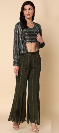 Green color Salwar Kameez in Georgette fabric with Sequence, Thread work