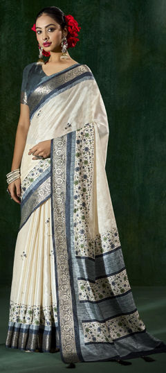 White and Off White color Saree in Art Silk fabric with Printed work