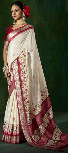 White and Off White color Saree in Art Silk fabric with Printed work
