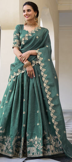 Blue color Lehenga in Crushed Silk fabric with Embroidered, Resham, Thread work