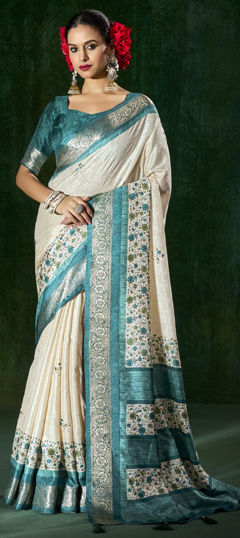 White and Off White color Saree in Art Silk fabric with Printed work
