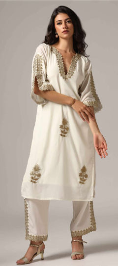 Beige and Brown color Salwar Kameez in Crepe Silk fabric with Embroidered, Resham, Thread, Zari work