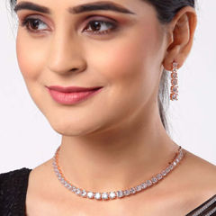 Gold Rodium Polish White and Off White color Necklace in Copper studded with CZ Diamond