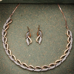Gold Rodium Polish White and Off White color Necklace in Metal Alloy studded with Cubic Zirconia