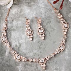 Gold Rodium Polish Gold color Necklace in Metal Alloy studded with Cubic Zirconia