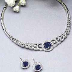 Gold Rodium Polish White and Off White color Necklace in Metal Alloy studded with Cubic Zirconia