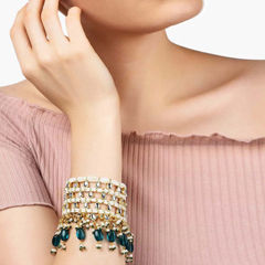 Gold Rodium Polish Blue color Bracelet in Metal Alloy studded with Kundan