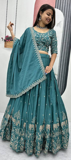Blue color Ready to Wear Lehenga in Silk fabric with Embroidered, Thread work