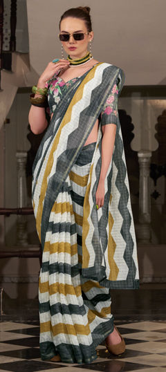 Multicolor color Saree in Linen fabric with Printed work