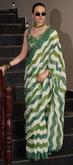 Multicolor color Saree in Linen fabric with Printed work