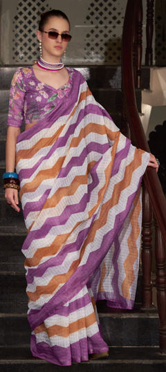 Multicolor color Saree in Linen fabric with Printed work
