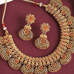 Gold Rodium Polish Multicolor color Necklace in Copper studded with CZ Diamond