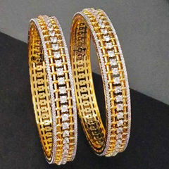 Gold Rodium Polish White and Off White color Bangles in Metal Alloy studded with CZ Diamond