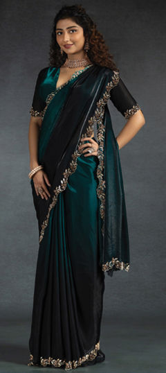 Black and Grey, Blue color Saree in Satin Silk fabric with Stone work
