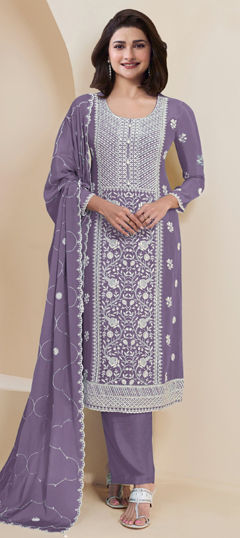 Purple and Violet color Salwar Kameez in Faux Georgette fabric with Embroidered, Resham, Thread work