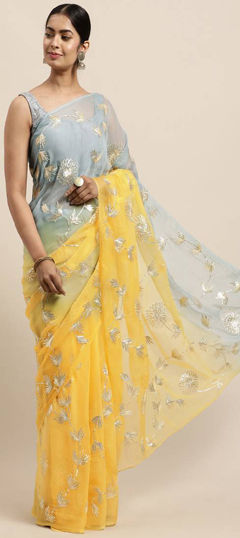 Yellow color Saree in Organza Silk fabric with Gota Patti work