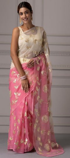 Pink and Majenta color Saree in Organza Silk fabric with Gota Patti work