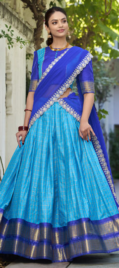Blue color Lehenga in Art Silk fabric with Weaving work