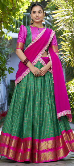 Green color Lehenga in Art Silk fabric with Weaving work