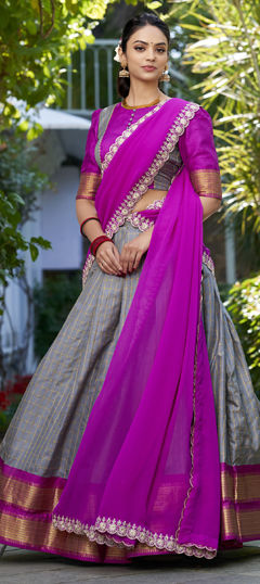 Black and Grey color Lehenga in Art Silk fabric with Weaving work