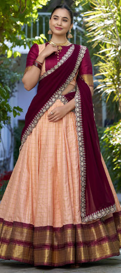 Pink and Majenta color Lehenga in Art Silk fabric with Weaving work