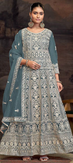 Black and Grey color Salwar Kameez in Net fabric with Embroidered, Resham, Thread work