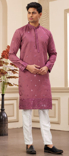 Pink and Majenta color Kurta Pyjamas in Art Silk fabric with Embroidered, Sequence, Thread work