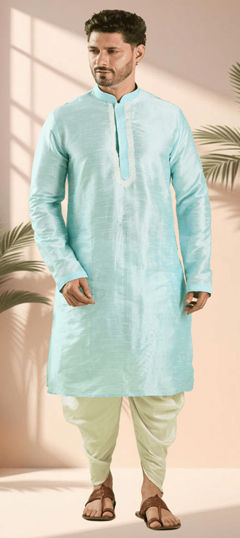 Blue color Dhoti Kurta in Art Silk fabric with Embroidered, Thread work