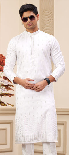 White and Off White color Kurta in Art Silk fabric with Embroidered, Resham, Sequence work