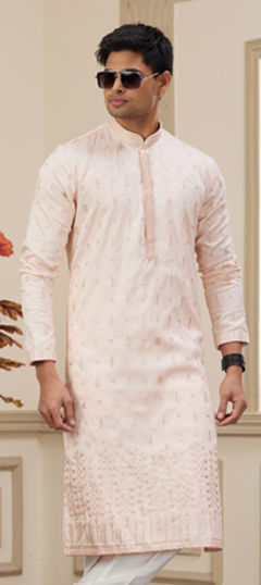 Pink and Majenta color Kurta in Art Silk fabric with Embroidered, Resham, Sequence work
