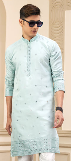 Green color Kurta in Art Silk fabric with Embroidered, Sequence, Thread work
