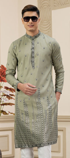 Green color Kurta in Art Silk fabric with Embroidered, Resham, Sequence work