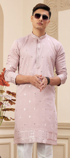 Pink and Majenta color Kurta in Art Silk fabric with Embroidered, Sequence, Thread work